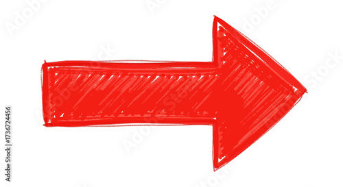 A simple hand drawn red arrow pointing to the right side of the screen on a white background indicating direction or movement forward