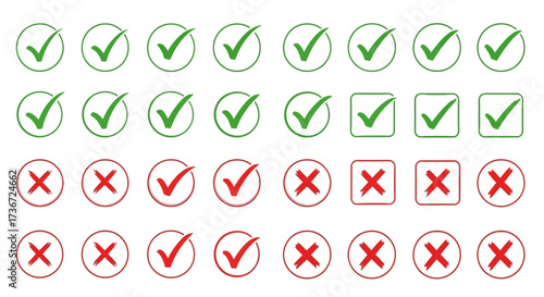 Collection of Green Checkmarks and Red Crosses Representing Correct and Incorrect Choices
