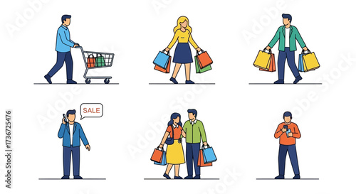 A Collection of Diverse Shoppers Engaged in Various Consumer Activities Representing the Essence of Modern Retail Experiences