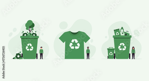 Sustainable Fashion and Recycling Bins Illustrating Environmental Responsibility and Eco Friendly Practices