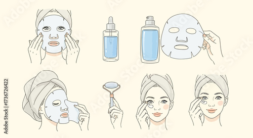 Aesthetic Collection Depicting Various Skincare Routines and Products for Radiant Complexions