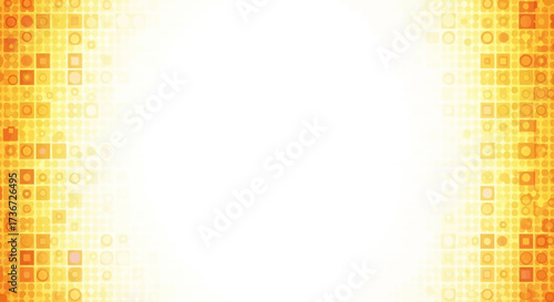 Abstract Background with Glowing Golden Squares and Circles Radiating Light Energy