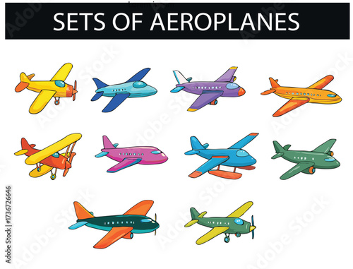 Set of Various Aeroplanes - Vector Illustration
