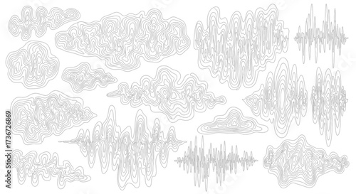 A Diverse Collection of Hand Drawn Stylized Cloud Illustrations in a Whimsical Sketch Art Style