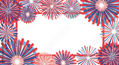 A Vibrant Red White And Blue Firework Celebration Border With A White Blank Space For Text Or Images Ideal For Holiday Decorations And Announcements