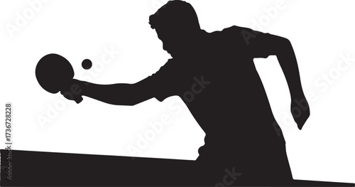 Black silhouette of a man playing table tennis hitting a ball with a paddle ping pong sport