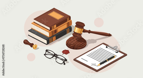 Justice and Law Concept Symbols Illustrating Legal Proceedings and Judicial Decisions