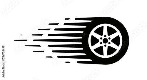 Dynamic illustration of a car wheel in motion creating a sense of speed and momentum with trailing lines
