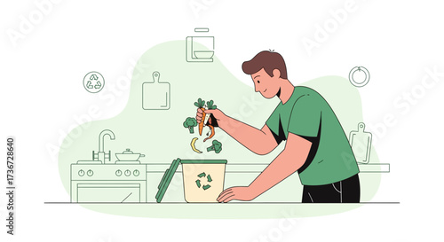 Person Composting Food Waste In Kitchen, Promoting Eco-Friendly Practices, Reduce Landfill