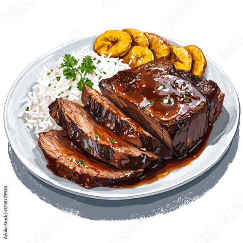 Beef Roast with Glazed Sauce and Fried Plantains