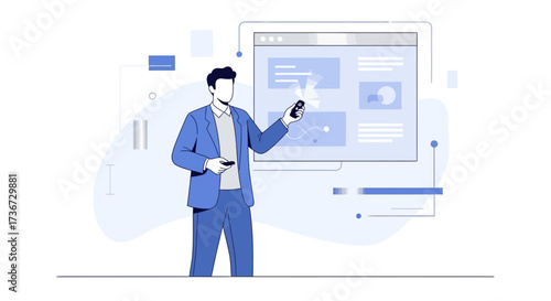 Man Presenting Information On Screen About Ideas And Marketing In A Presentation
