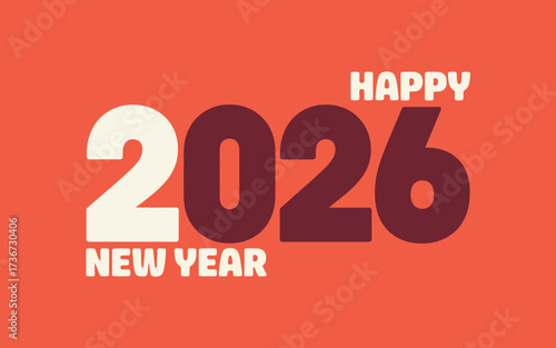Vector art of simple 2026 new year design with bold fonts on an orange colored background