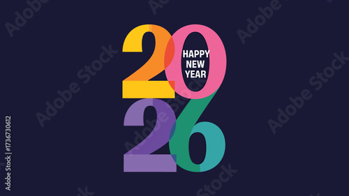 Vector art of happy new year 2026 colorful design on dark background for greeting card