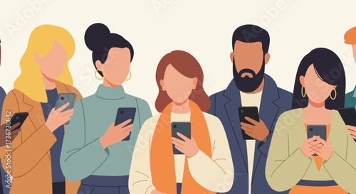 A Diverse Group of People Engaged with Their Smartphones Using Mobile Applications for Communication and Information Access