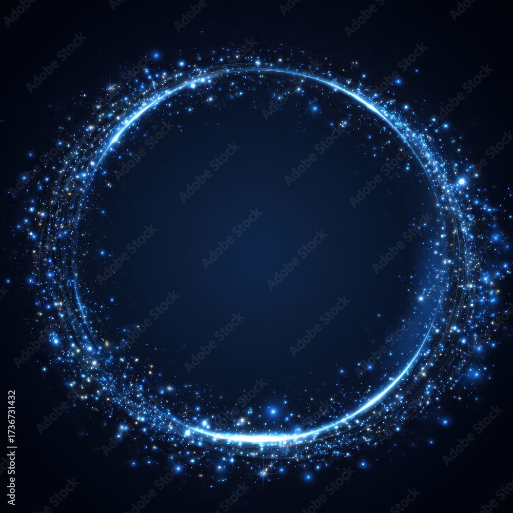 Obraz premium Shiny Circular Element on Deep Blue Background - Modern Design with Bright Lights and Abstract Art