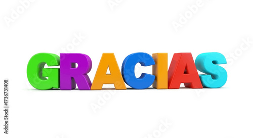 Colorful Three Dimensional Letters Spelling the Word Gracias Displayed Against a White Background Expressing Gratitude