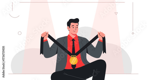 Man Proudly Displays Achievement: A Visual Depiction of Success and Recognition