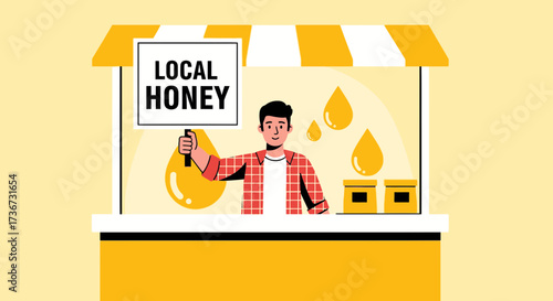 Local Honey Vendor: A Colorful Illustration Capturing the Essence of Natural Sweetness Offering