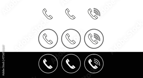 Collection of Outline Icons Representing Telephone Handsets and Incoming Calls
