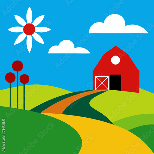 Rural landscape with house vector.