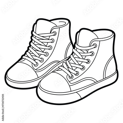 Outline drawing of two high top canvas sneakers