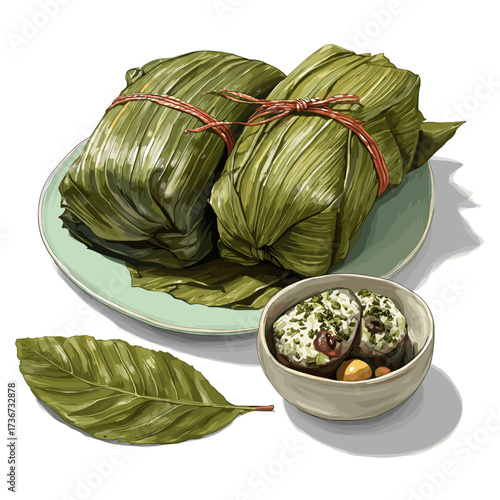 Venezuelan Hallacas Wrapped in Banana Leaves with Meat Filling