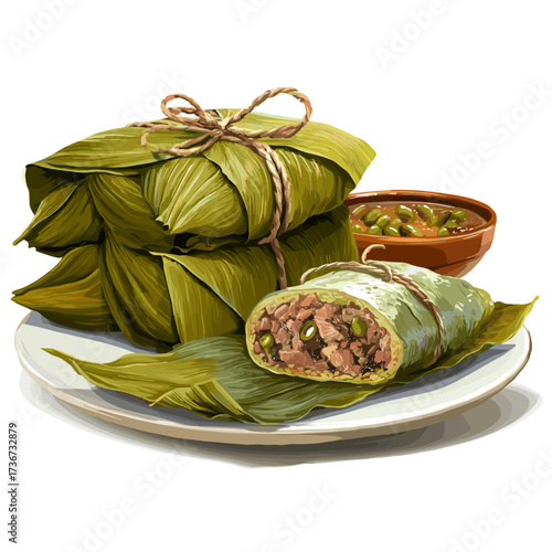 Venezuelan Hallacas Wrapped in Banana Leaves with Meat Filling
