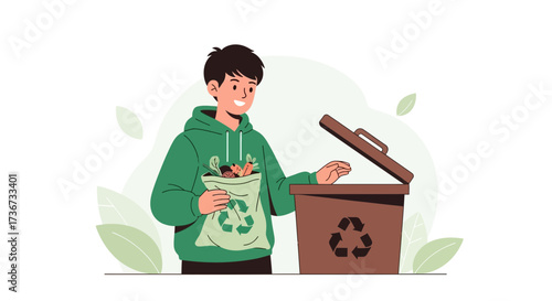 Person Disposing of Bag in Recycle Bin, Illustrating Environmental Actions and Sustainability