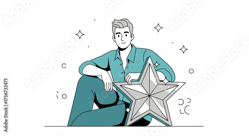 Person Embracing Shining Star Symbolizing Achievement, Reward, Or Success