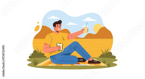 Person Enjoying A Meal And Beverage At Scenic Landscape During Pleasant Afternoon