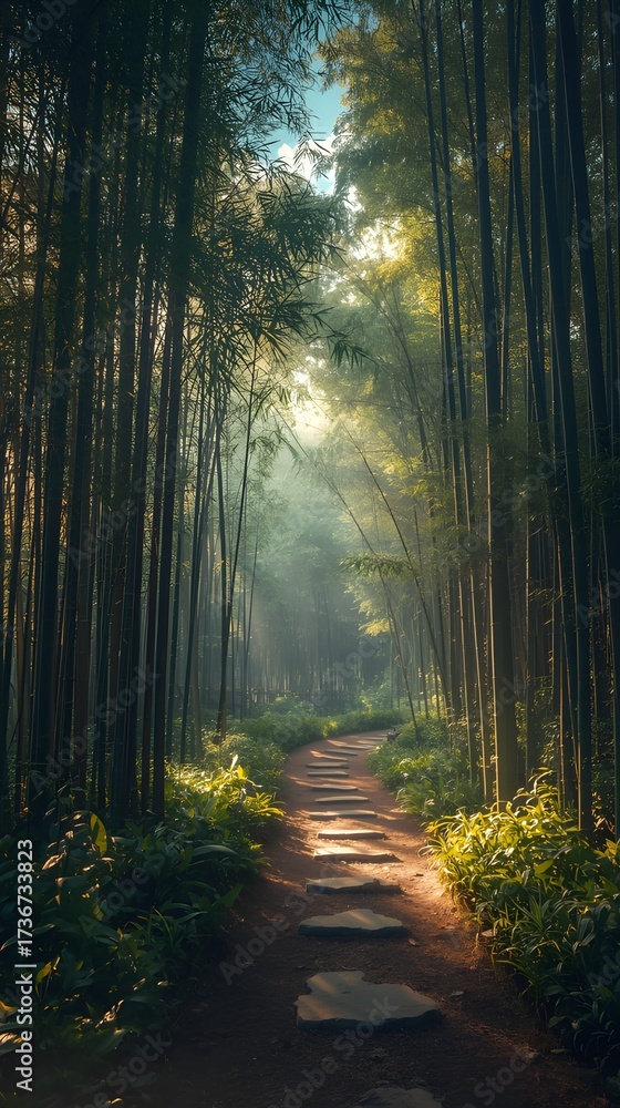 Obraz premium Peaceful Bamboo Forest in Soft Sunlight
