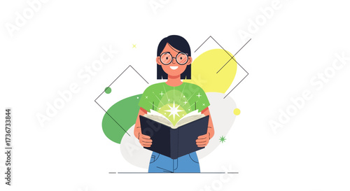 Person Immersed In A Literary Adventure, Bright Book Shining With Starry Brilliance