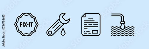 Vector icon sheet with wrench-style plumbing repair icons – Perfect for plumbing branding, home service promotions, or repair businesses