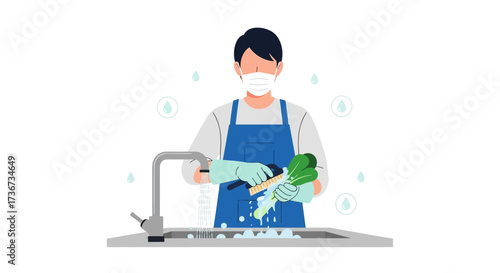Person Thoroughly Cleansing Fresh Produce: Hygiene, Health and Safety in the Kitchen