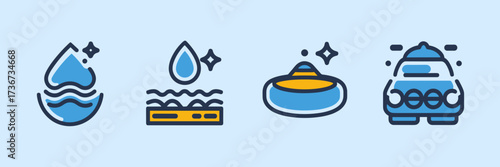 Vector icon sheet with clean design car wash branding symbols – Great for auto cleaning, car wash promotions, or service branding