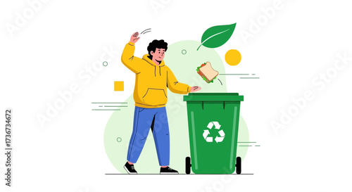 Person Throwing Garbage In Recycling Bin Symbolizing Waste Management and Green Living