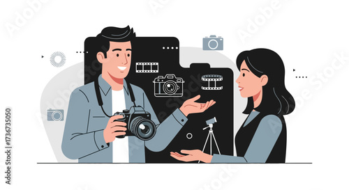 Photographer Consulting A Client About Camera Equipment and Film Production