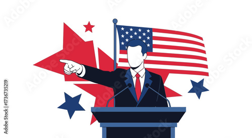 Political Orator With American Flag Illustrating A Patriotic Message Of Leadership And Strategy