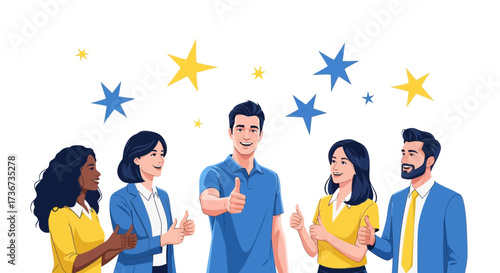 Positive Team Celebrating Success, Showing Approval and Giving Thumbs-Up in Joyful Recognition