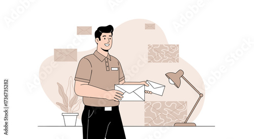 Postal worker delivering mail vector illustration depicting communication and correspondence