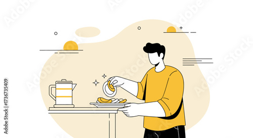 Preparing Breakfast: An Illustrated Depiction of Morning Culinary Activities