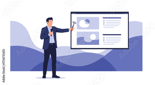 Presentation Illustration Depicting A Professional Utilizing Technology For Communication And