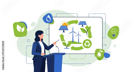 Presentation on renewable energy sources featuring solar panels and wind turbines demonstration