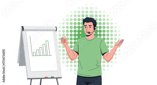 Presenter Explaining Visual Data on Flipchart Illustrating Business Growth and Projecting Success