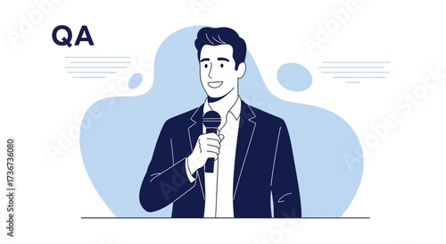 Presenter Holding Microphone Preparing to Speak and Answer Questions in QA Session
