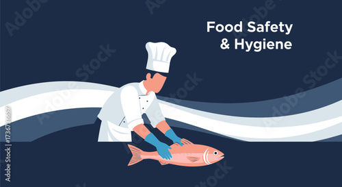 Professional Chef Processing Fresh Salmon For Safe Food And Promoting Hygiene Practices