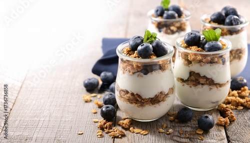 yogurt granola parfaits topped with fresh blueberries