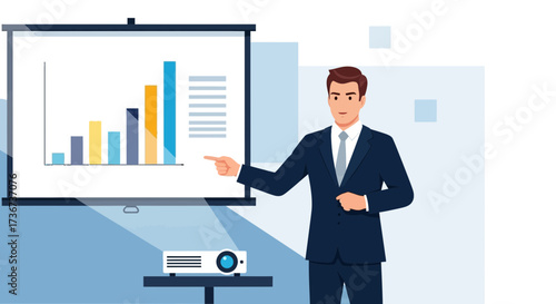 Professional Presenting Data Charts During Business Meeting With Projector Displaying Growth