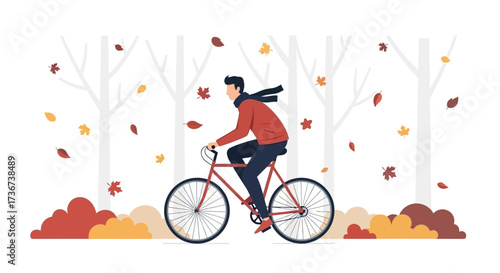 Man riding a bicycle in the autumn season enjoying outdoor cycling activity