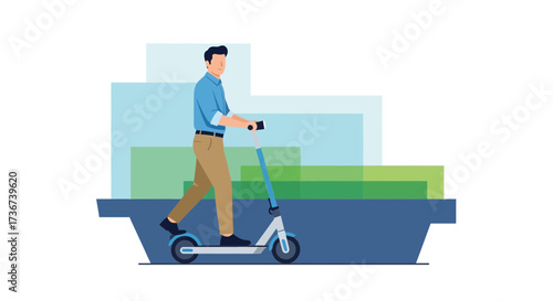 Man riding an electric scooter, vector illustration of urban transportation and lifestyle